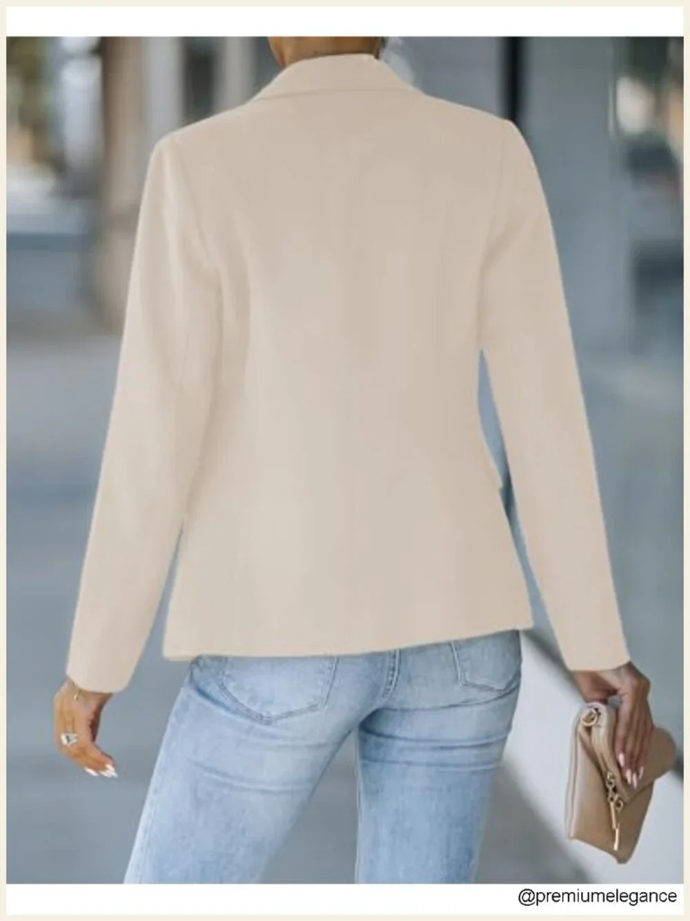 Women's Business Casual Blazer Suit Jacket Long Sleeve Padded Shoulders Notched